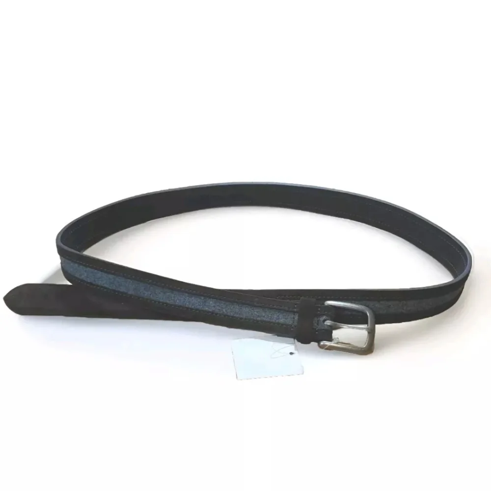 Bespoke Brown Leather Belt Grey Inlay Two Tone Men 40 Square Silver Buckle Nwt